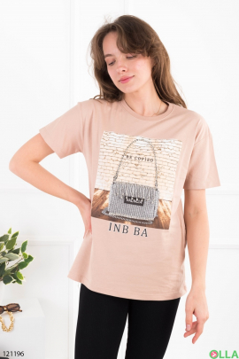 Women's beige T-shirt with print