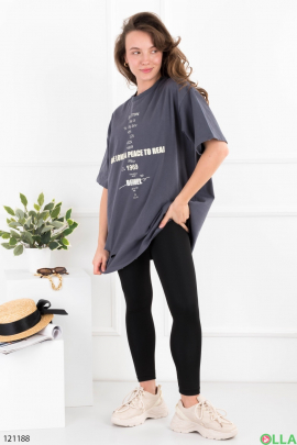 Women's gray oversized T-shirt with inscription