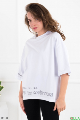 Женская белая футболка оверсайз с надписью