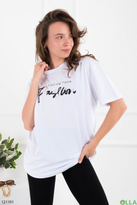 Women's white oversized T-shirt with inscription