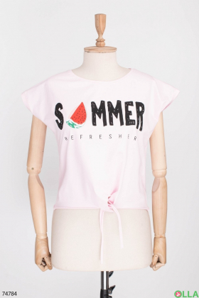 Женская розовая футболка с надписью