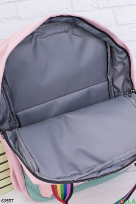 Жіночий рожево-блакитний рюкзак з принтом
