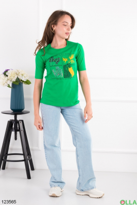 Women's green printed T-shirt
