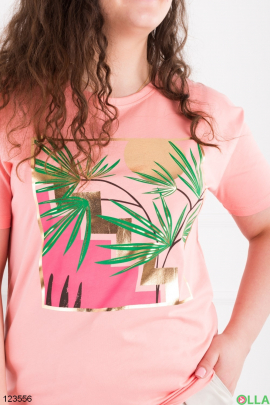 Women's coral batal T-shirt with print