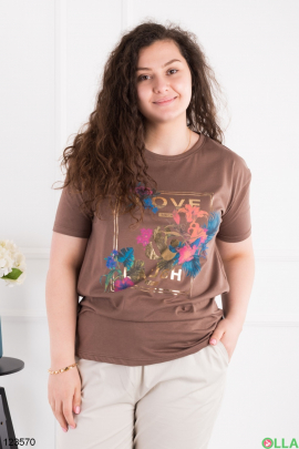 Women's brown battal T-shirt with print