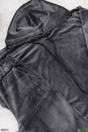Жіночий темно-сірий спортивний костюм з велюру