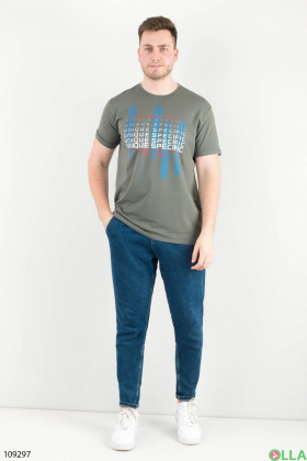 Men's khaki T-shirt with a print