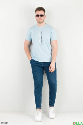 Мужская голубая футболка с надписями