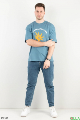 Чоловіча блакитна футболка з принтом