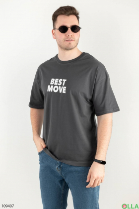 Мужская темно-серая футболка с надписями