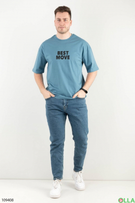 Мужская синяя футболка с надписями