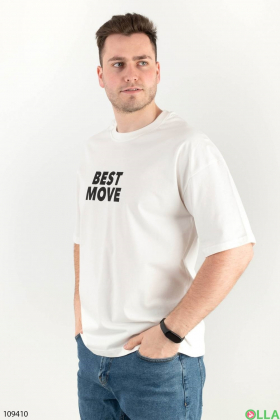 Мужская футболка молочного цвета с надписями