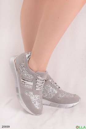 Сірі кросівки з сріблястими блискітками