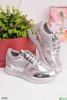Gray sneakers with silver accents