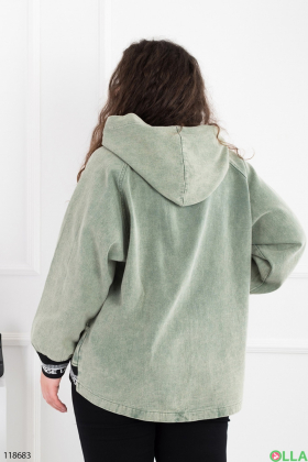 Women's green denim jacket batal with hood