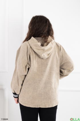 Women's beige batal denim jacket with hood