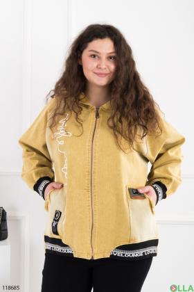 Women's yellow batal denim jacket with hood
