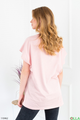 Жіноча світло-рожева футболка батал з написами