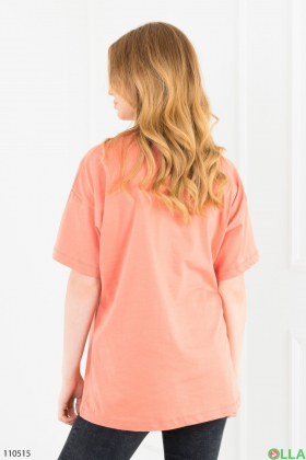 Женская коралловая футболка с принтом