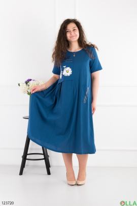 Жіноча синя сукня батал з квітковим принтом