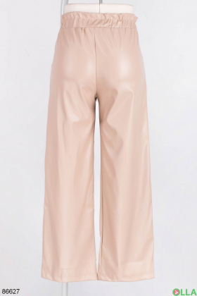 Women's beige eco-leather trousers