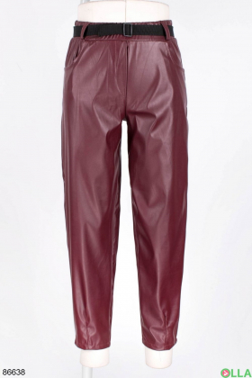 Women's burgundy eco-leather trousers