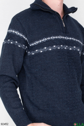 Чоловічий темно-синій светр з орнаментом