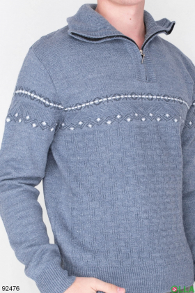 Мужской синий свитер с орнаментом