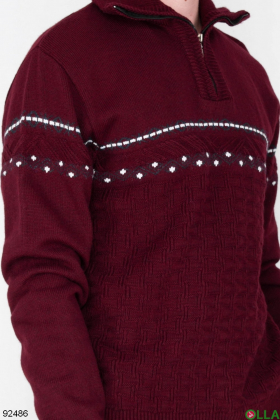 Чоловічий бордовий светр з орнаментом