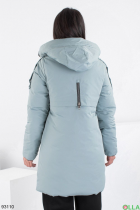Жіноча зимова бірюзова куртка-трансформер з капюшоном