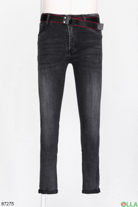 Чоловічі темно-сірі джинси з поясом