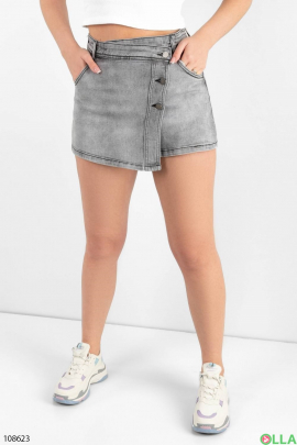 Женская серая джинсовая юбка-шорты