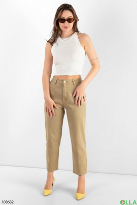 Женские укороченные бежевые брюки