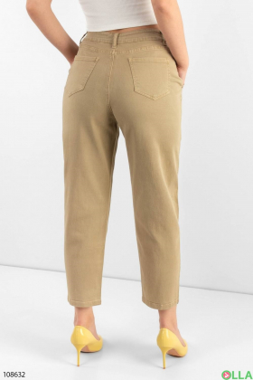 Женские укороченные бежевые брюки