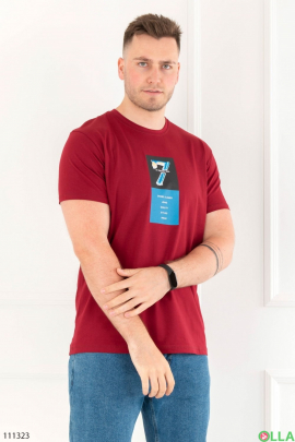 Чоловіча бордова футболка з принтом 