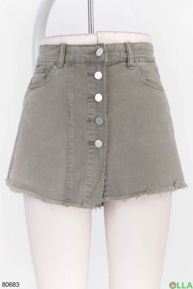 Женская джинсовая юбка-шорты цвета хаки