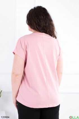 Жіноча рожева футболка батал з принтом