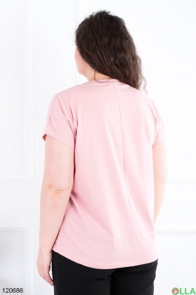 Женская розовая футболка батал с принтом