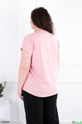 Женская розовая футболка батал с принтом