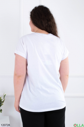 Женская белая футболка батал с принтом