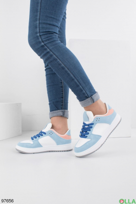 Жіночі біло-блакитні кросівки із еко-шкіри