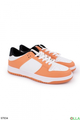 Женские оранжево-белые кроссовки из эко-кожи