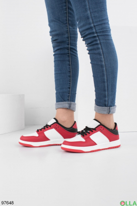Women's red and white eco-leather sneakers