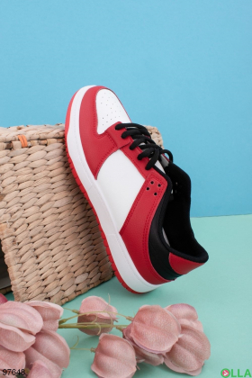 Women's red and white eco-leather sneakers