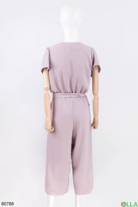 Women's lilac jumpsuit with a belt