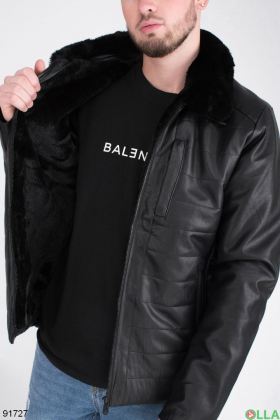 Мужская зимняя черная куртка из эко-кожи