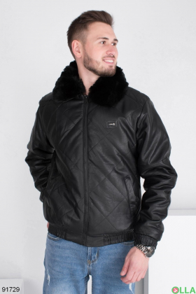 Чоловіча зимова чорна куртка з еко-шкіри