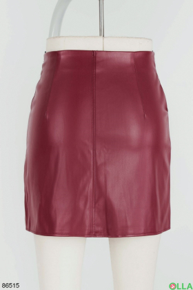 Women's burgundy eco-leather skirt