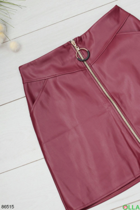Women's burgundy eco-leather skirt