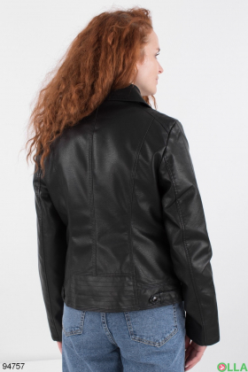 Жіноча чорна куртка з еко-шкіри